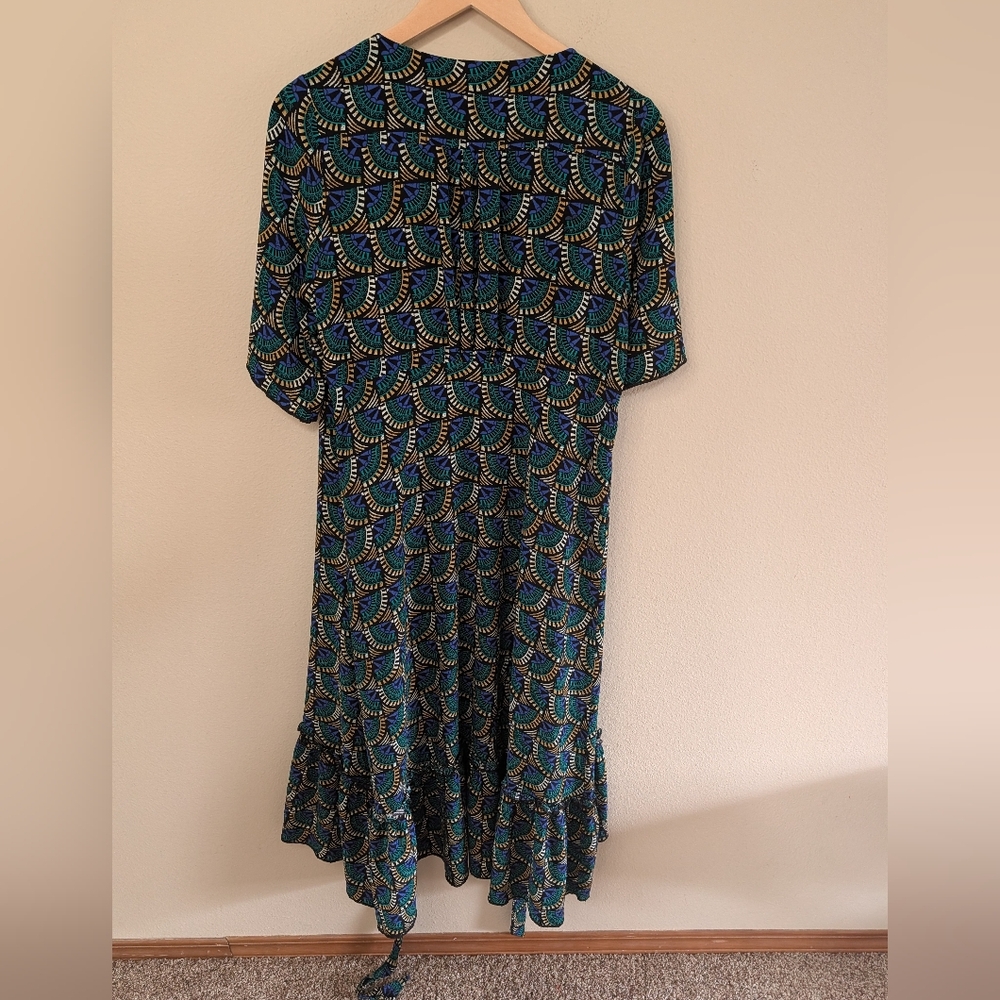 Silk and Salt Womens XL Wrap Midi Dress Boho Geometric Print - Picture 6 of 7